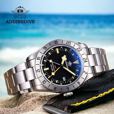 #ad 39MM Addiesdive GMT Explorer Quartz Diver 200M Waterproof Analog Stainless Watch $89.48