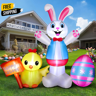 #ad 6 FT Easter Inflatable Bunny with Chicks amp; Eggs Happy Easter Blow up Rabbits Ou $74.65