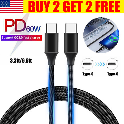 #ad 3A 60W PD Type C USB C to USB C QC Fast Charging Data Cable For Sumsung iPhone15 $5.85