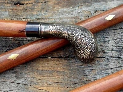 #ad Antique Brass Vintage Cane Wooden Walking Stick Antique Brass Designer Handle. $36.82