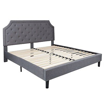 #ad Flash Furniture Brighton Tufted Upholstered Platform Bed in Light Gray Fabric $613.35