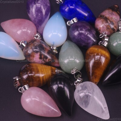 #ad Natural Gemstones Angel Teardrop Reiki Chakra Healing Pendant Necklaces Beads $10.38