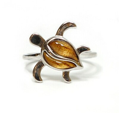 #ad 925 Sterling Silver Natural Hawaiian Koa Wood Ring Hawaii Ocean Sea Turtle $21.99