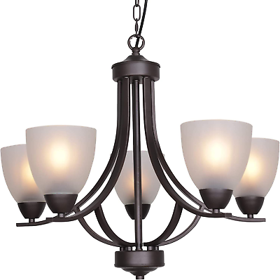 #ad 5 Light Shaded Contemporary Chandeliers with Alabaster Glass Oil Rubbed Bronze M $229.99