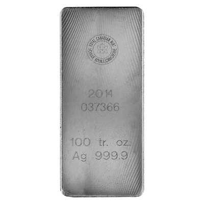 #ad Vintage 100 oz Royal Canadian Mint RCM Silver Bar .9999 Fine $2660.16