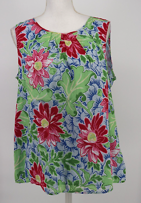 #ad Talbots Blouse Women Size 16W Floral Sleeveless Cotton Pleated Lined Lightweight $14.99