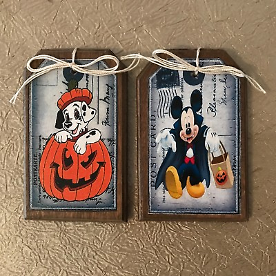 #ad 5 Handcrafted Wooden MICKEY MOUSE Halloween Ornaments Halloween Hang Tags SETb $9.50