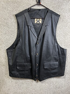 #ad Phase 2 Vest Mens 3XL Black Leather Button Front Western Cowboy Lined $23.76