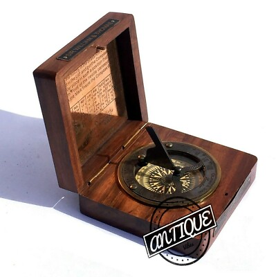 #ad Wooden Marine Compass Sundial Clock Navigation Christmas Desk Decor Gift Men $25.87