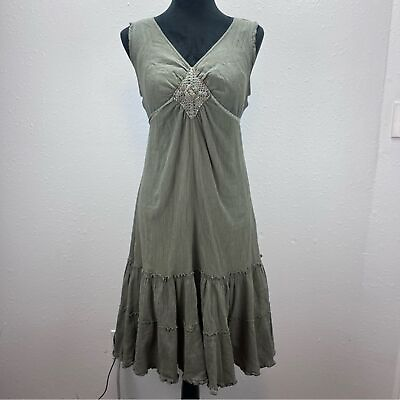 #ad Vintage 90s Forbidden green boho drop waist dress crochet details $32.00