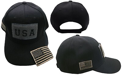 #ad USA Khaki Black Flag Detachable Patch quot;USAquot; Black Embroidered Hat Cap $8.88