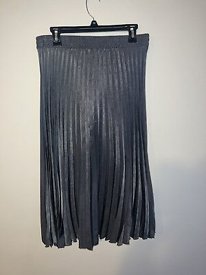 #ad Gray Pleated Midi Skirt sz L $14.00