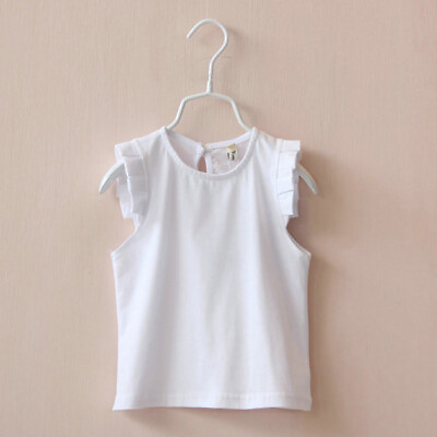 #ad Toddler Little Girls Ruffle No Sleeve Tank Top Summer Basic White Pink Tee Shirt $10.99