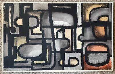#ad Abstract Shapes Vintage Mixed Media Painting 1960s Mid Century Modern Art MCM $3500.00