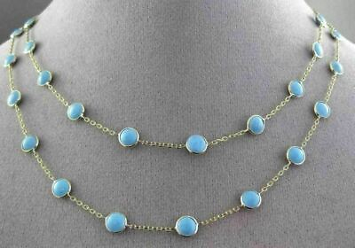 #ad ANTIQUE EXTRA LONG 14KT YELLOW GOLD ROUND TURQUOISE BY THE YARD 3D NECKLACE $2386.80