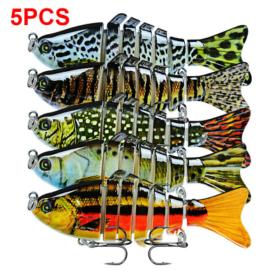 #ad 5PCS Lots Multi Jointed Fishing Plastic Swimbait Crankbait Treble Hook Hard Bait $13.43