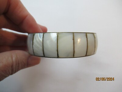 #ad Vintage Ethnic Bohemian mother of pearl bangle bracelet 7.5 in $11.89