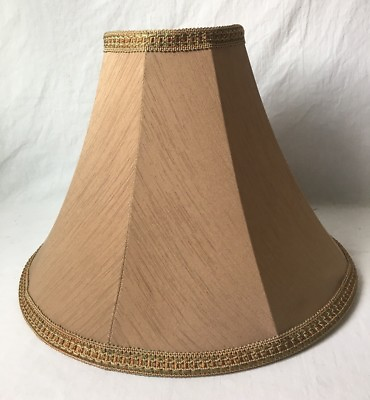 #ad Brown Fabric Table Lamp Shade with Green Gold Trim 16quot; Silk? $22.46