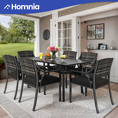 #ad 7 Pcs Outdoor Woven Fabric Dining Set Metal Frame Table amp; Chair Washable Cushion $495.00