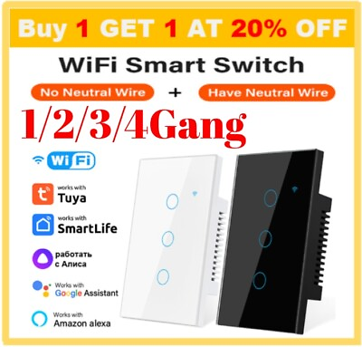 #ad 1 2 3 4 Gang WiFi Smart Wall Touch Light Switch Glass Panel For Alexa Google APP $14.23