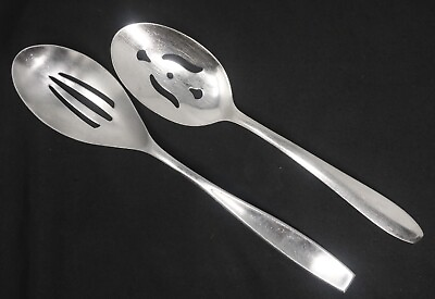 #ad Vintage Stainless Steel Pierced Serving Spoon Set of 2 Different. $2.99