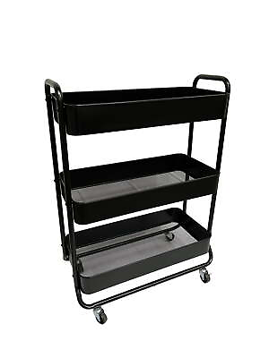 #ad Wide 3 Tier Metal Utility Cart Black Multifunctional Laundry Baskets $33.22