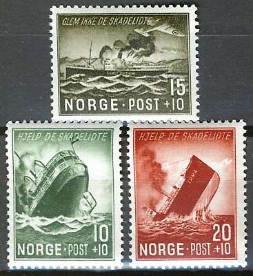 #ad Norway 1944 NK 322 24 Ship sinking Surtax set MNH Mi 295 97 Sc#B35 B37 $2.45