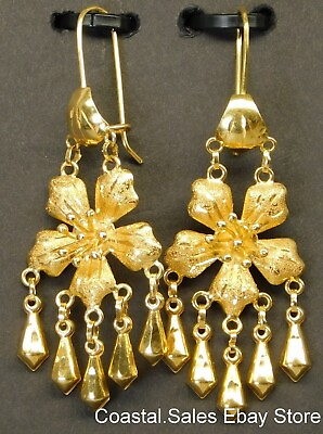 #ad Beautiful Pair of 2 1 2quot; Gold Flower Floral Earrings Marked AS21 Weight 11 Grams $325.00