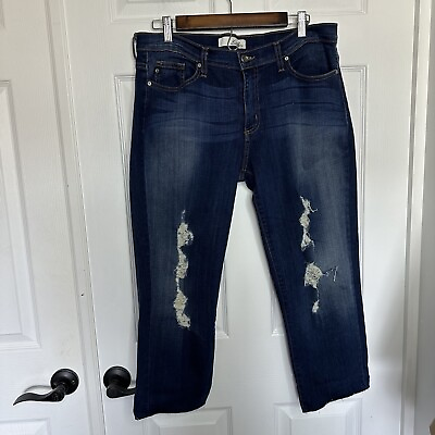 #ad Kancan Denim Blue High Rise Distressed Raw Hem Cropped Jeans Size 9 34” Estilo $35.00