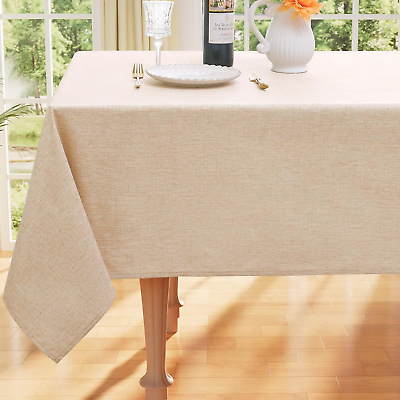 #ad Rectangle Faux Linen Table Cloth Waterproof Burlap Fabric Tablecloth Washable $260.88
