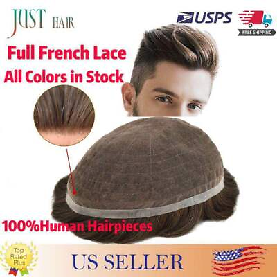 #ad Full French Lace Hair Replacement System For Man Swiss Lace Men Toupee Hairpiece $217.55