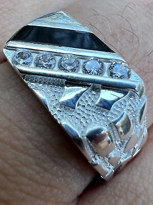 #ad Mens Real Solid 925 Silver Nugget Black Onyx Iced Simulated Diamond Ring Hip Hop $36.34