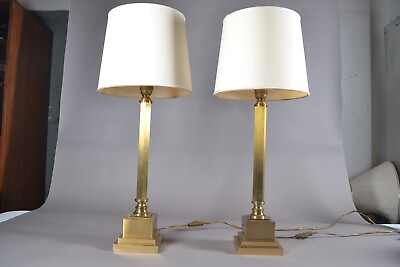 #ad Pair brass table lamps mid century $750.00