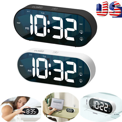 #ad Digital LED Alarm Clock Large LCD Desk Clock Date Voice Controlled Music Memory $16.64