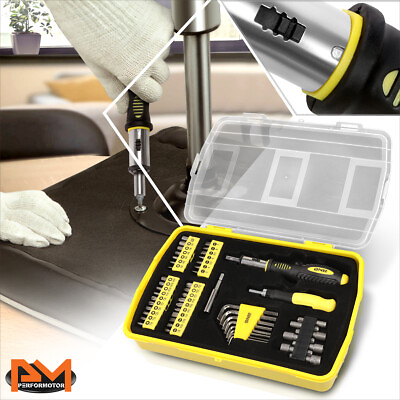 #ad 51 Pcs Household Hand Toolbox Magnetic Screwdriver Bit kitOrganizer Case Yellow $18.99