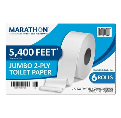 #ad Marathon Jumbo Roll Bathroom Toilet Tissue Paper 2 Ply 900 ft 6 Rolls USA $34.99