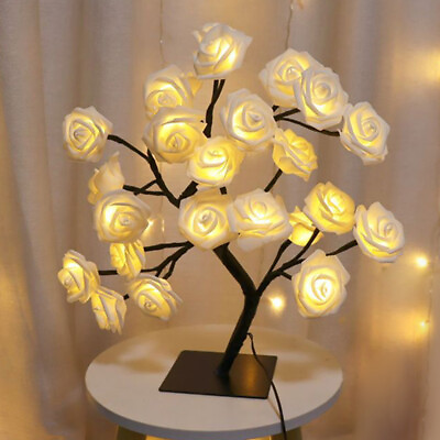 #ad USB LED Table Lamp Desk Rose Tree Night Light Home Bedroom Decor Valentine#x27;s Day $20.58