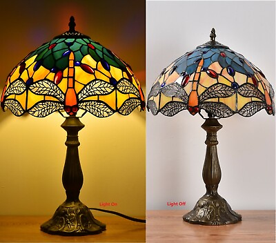#ad Dia 12quot; Dragonfly Handmade Stained Glass Tiffany Table Lamp Desk Light H 18quot; $89.99