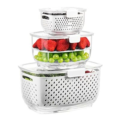 #ad Fresh Produce Vegetable Fruit Storage Containers 3Piece 3 Piece White Clear $44.04
