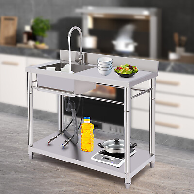 #ad 1 Compartment Sink Kitchen Stainless Steel Utility Sink Prep Table Commercial US $287.28