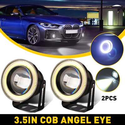 #ad 3.5quot; Inch COB LED Fog Light Projector Car White Angel Eyes Halo Ring DRL Lamp $19.99