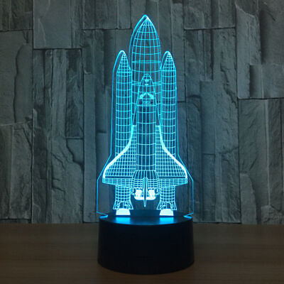 #ad 5V 3D Space Rocket Night Light 7 Color Changing With Remote Control Desk Lamp $16.59