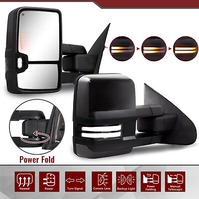 #ad Power Fold Painted Black Tow Mirrors Fit 2014 2019 Chevy Silverado GMC Sierra $360.34