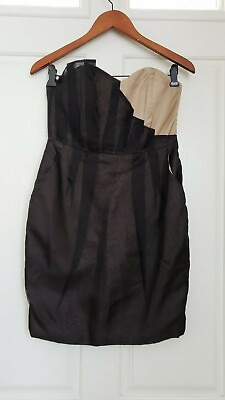 #ad NEW ASOS Pleated Silk Dress 6 Black Beige Party Cocktail Strapless Pockets NWOT $10.95