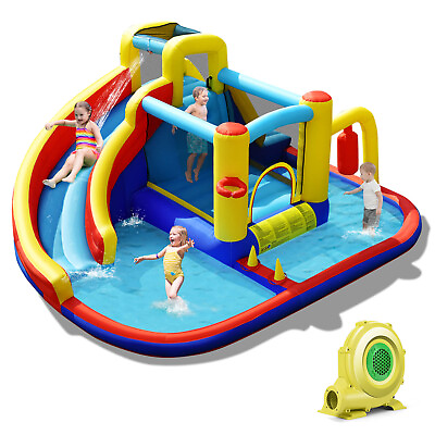#ad 7 in 1 Inflatable Water Slide Water Park Kids Bounce Castle With 735W Air Blower $369.99