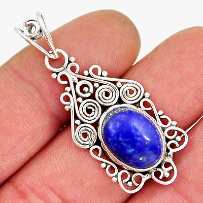 #ad 5.38cts Natural Blue Lapis Lazuli 925 Sterling Silver Pendant Jewelry Y21301 $10.79