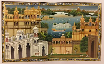 #ad Handmade Udaipur Landscape Original Finest Indian Large Miniature Painting $499.99