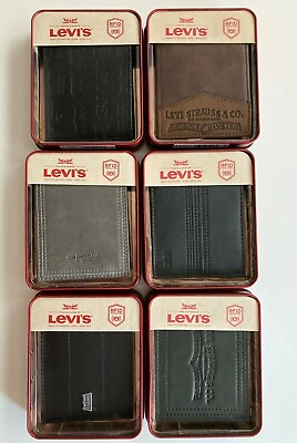 #ad Levi#x27;s Men#x27;s Leather Bifold Wallet RFID Protection ID Window Card Slots NIB $25.99