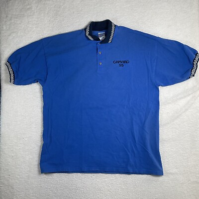 #ad Vintage SS Camaro Shirt Mens XL Blue Polo Golf 100% Preshrunk Cotton Finish Line $15.99