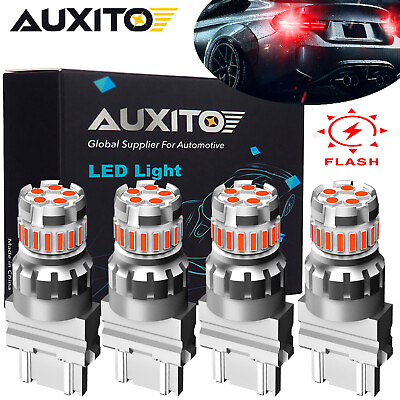 #ad AUXITO 3157 3057 Red Strobe 23LED Signal Brake Tail Light Bulbs Blink Flash 4PCS $21.99
